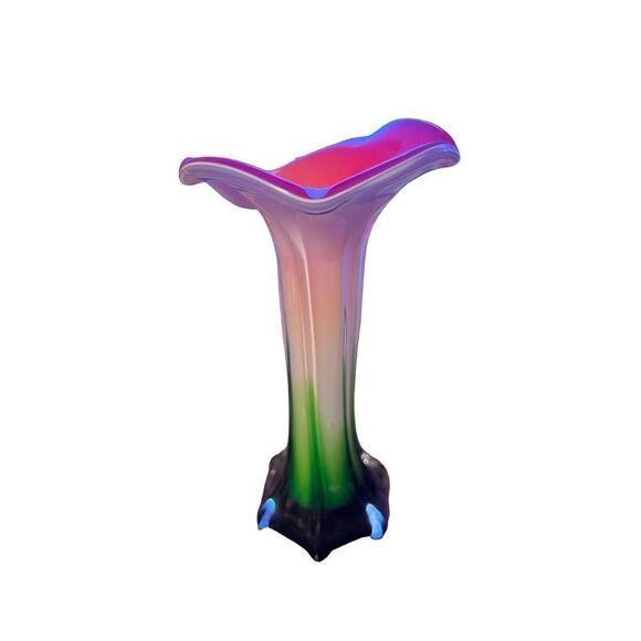 Vintage Italian Murano Amaryllis Floral Red Green & White Hand Blown - Picture 4 of 7